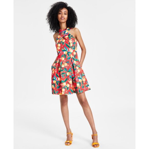 Vince Camuto Women's Printed Halter Fit & Flare Dress Red Size 2 MSRP $148 - Picture 1 of 5